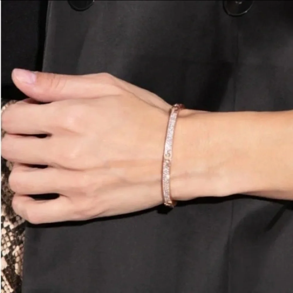 Tory Burch Serif-T pavé hinged bracelet in Rose Gold